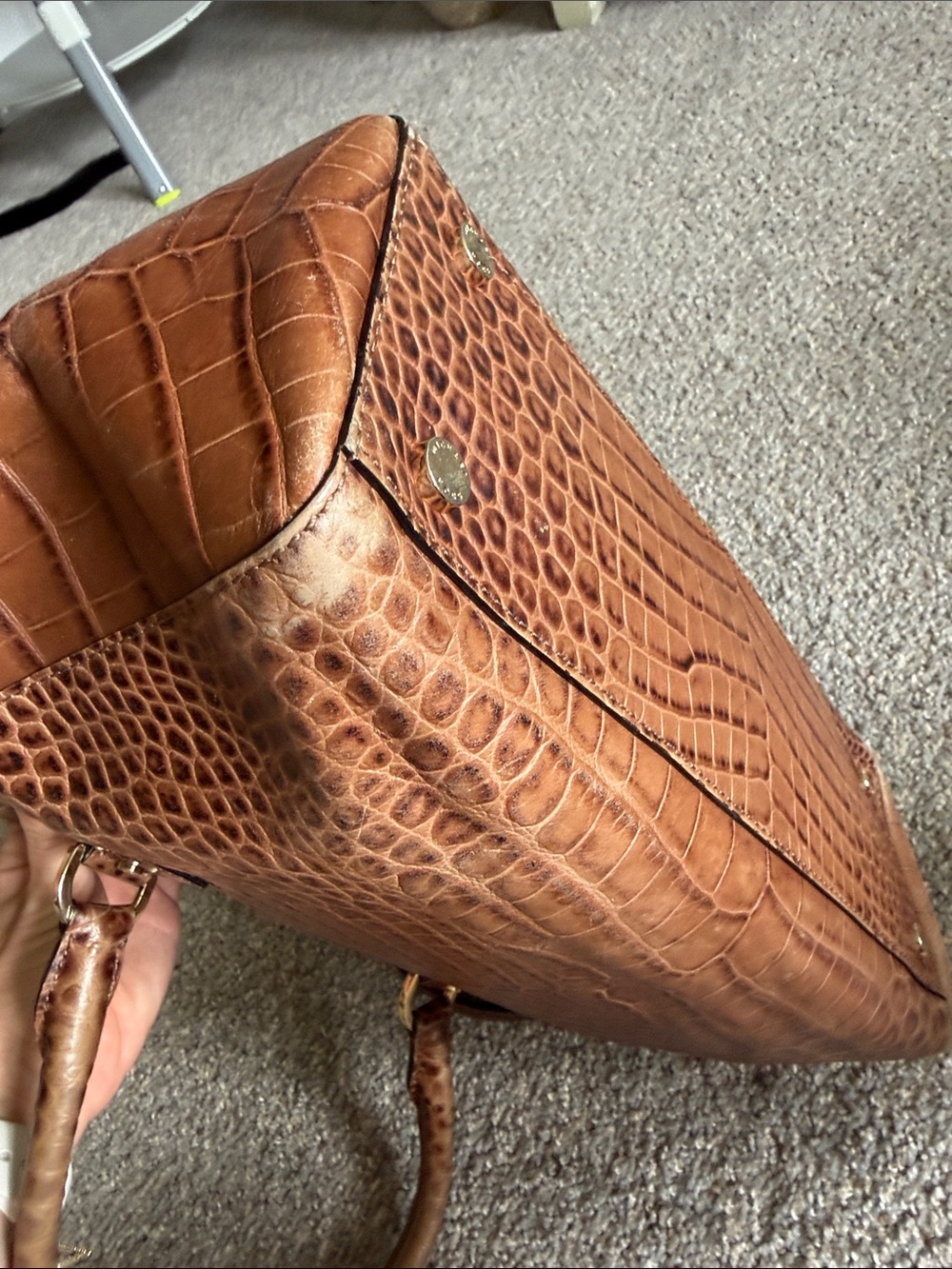 Michael Kors Croc-Embossed Brown Leather Satchel with Gold Hardware - Picture 4 of 7
